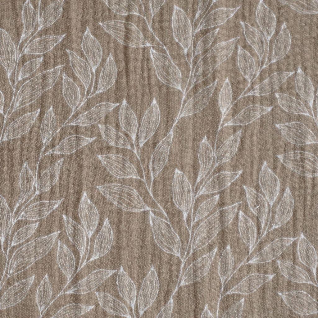 Musselin Double Gauze Zweige mit Blättern beige weiß